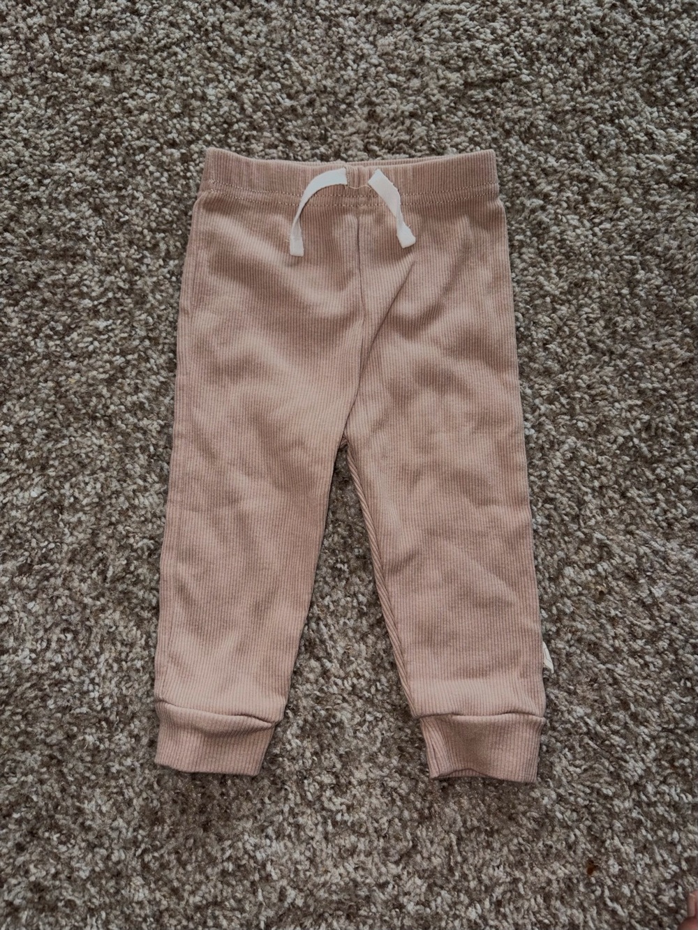 Kids Ribbed Drawstring Jogger Pants - Tan